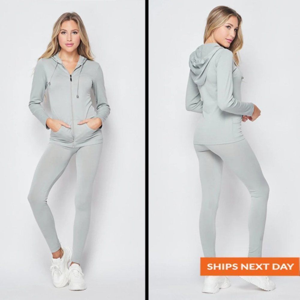 Seamless Zip Hooded Jacket 2 Piece Sport Set - Activewear Set - Breathable